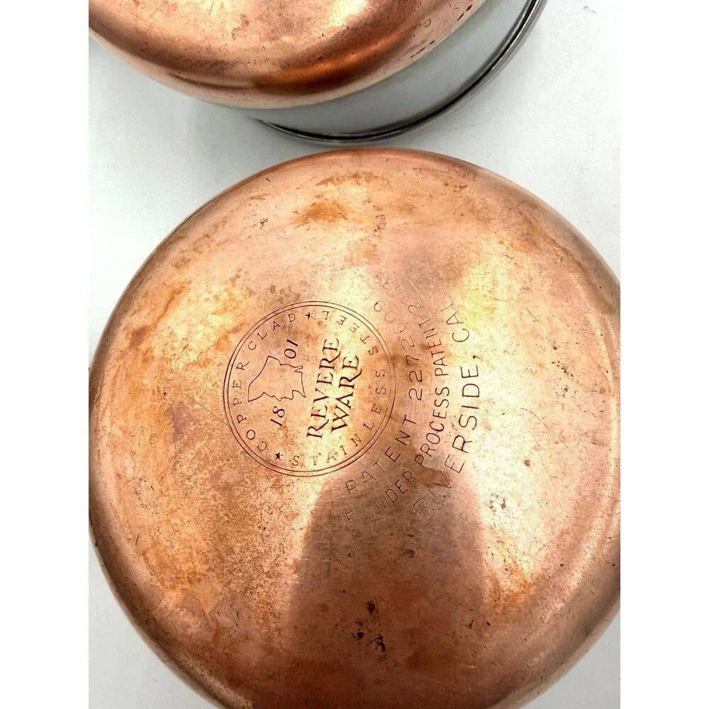 Vintage Revere Ware 4 Pc Copper Clad Saucepan Set 1 Qt 2 Qt w/Lids USA Patent